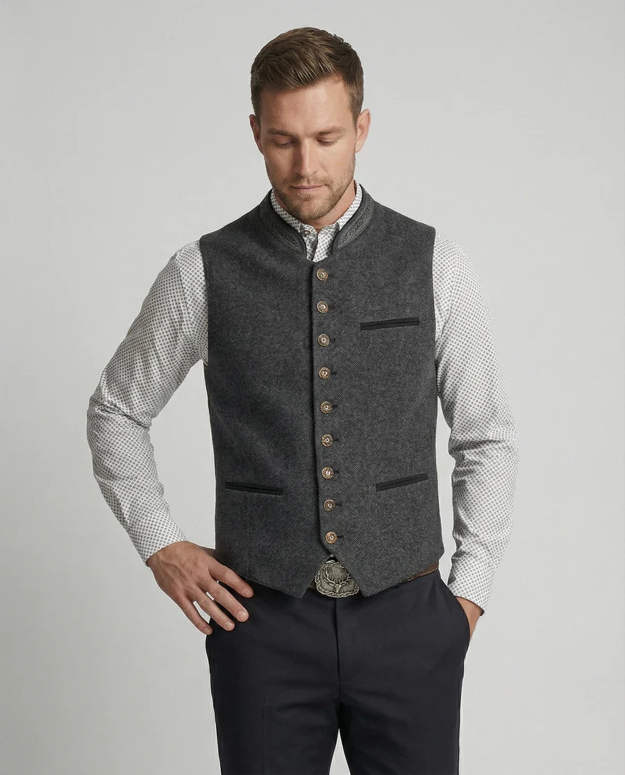 Gilet homme à col montant avec fermeture boutonnée-Vest-Gigié