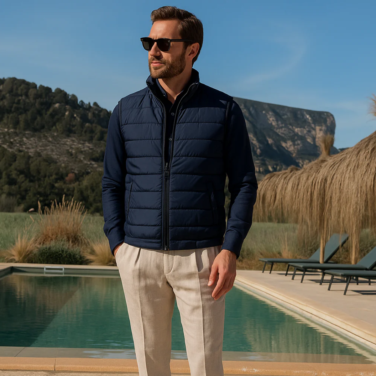 Gilet Homme Matelassé Sans Manches avec Fermeture Zippée et Col Montant-Vest-Gigié