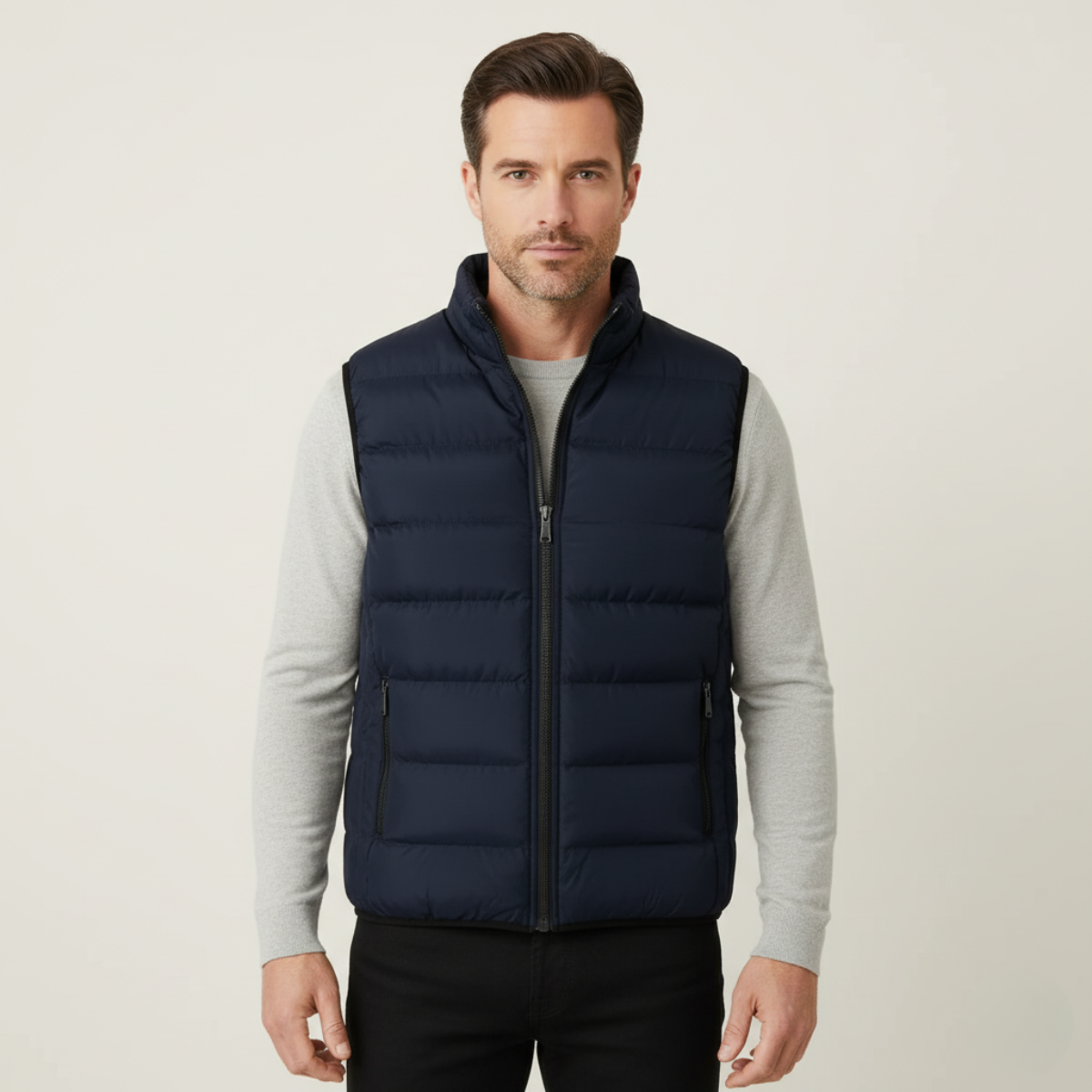 Gilet Homme Matelassé Sans Manches avec Fermeture Zippée et Col Montant-Vest-Gigié