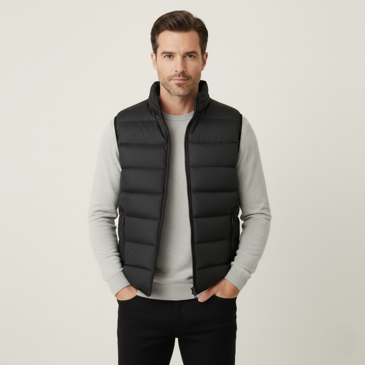 Gilet Homme Matelassé Sans Manches avec Fermeture Zippée et Col Montant-Vest-Gigié