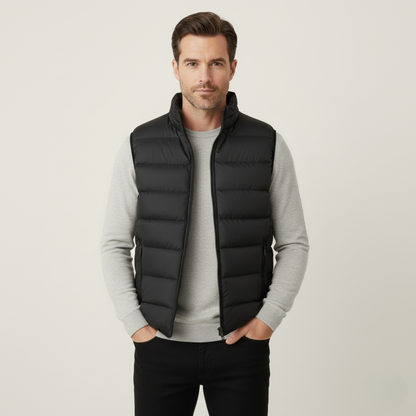 Gilet Homme Matelassé Sans Manches avec Fermeture Zippée et Col Montant-Vest-Gigié
