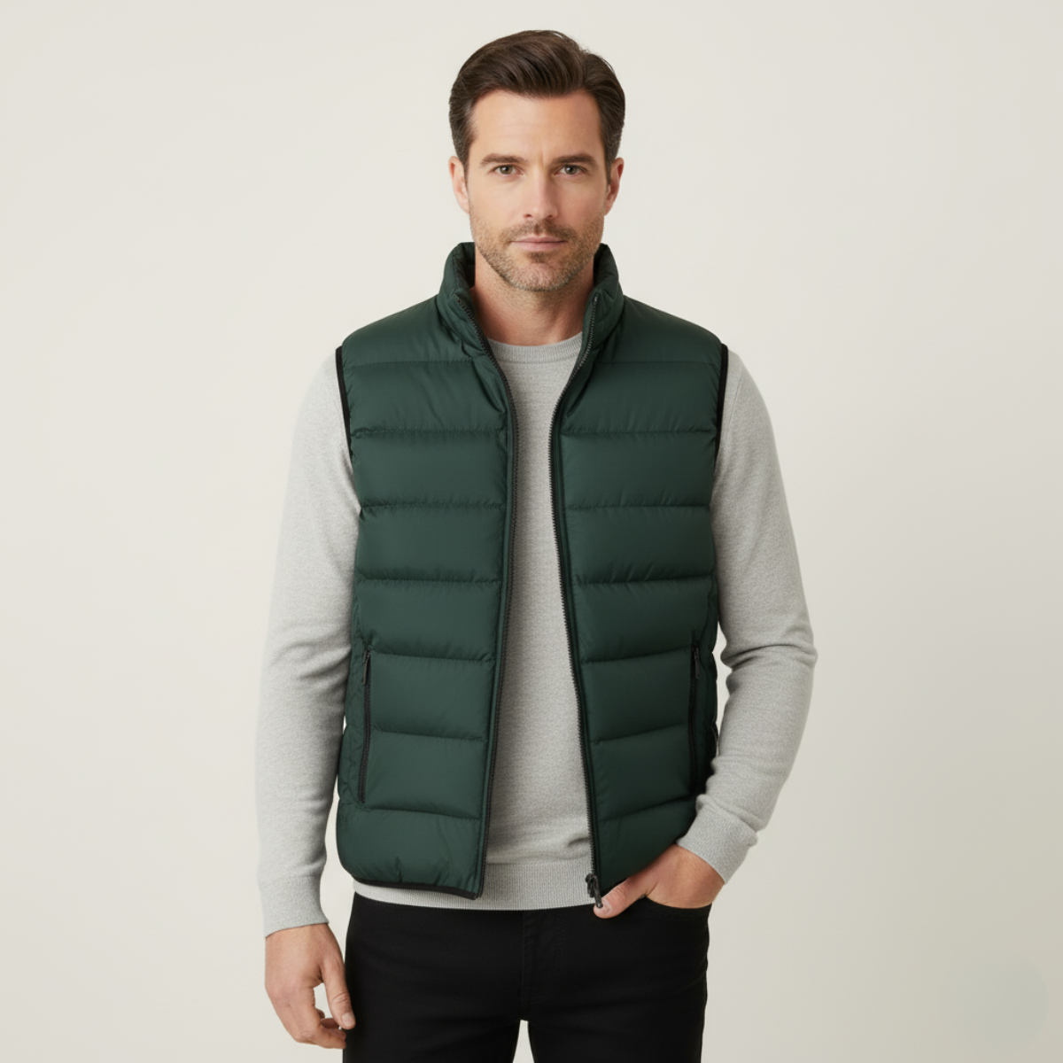 Gilet Homme Matelassé Sans Manches avec Fermeture Zippée et Col Montant-Vest-Gigié