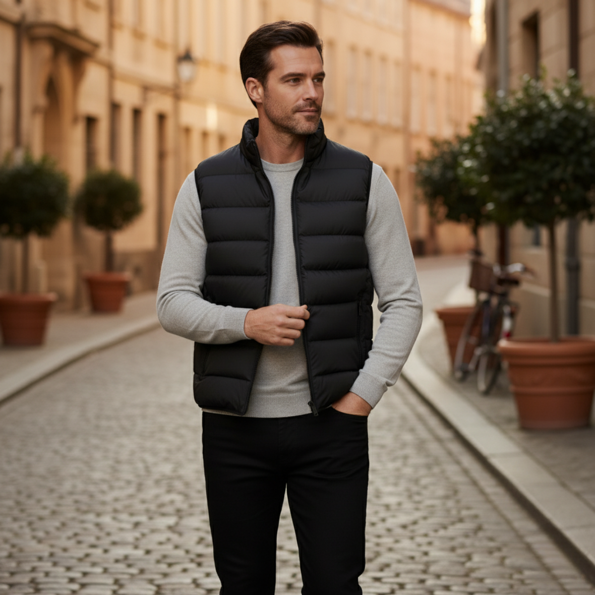 Gilet Homme Matelassé Sans Manches avec Fermeture Zippée et Col Montant-Vest-Gigié