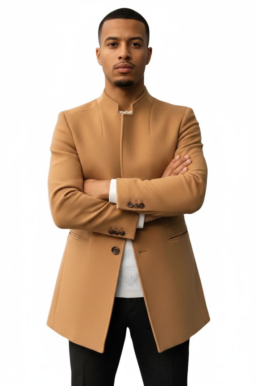 Manteau Homme Mi-Long avec Col Montant