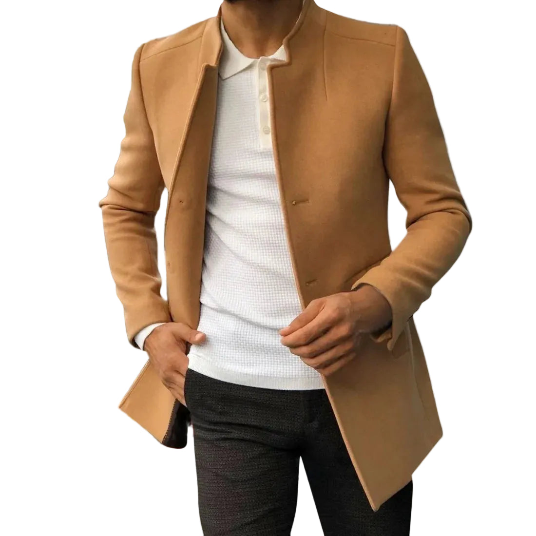 Manteau Homme Mi-Long avec Col Montant