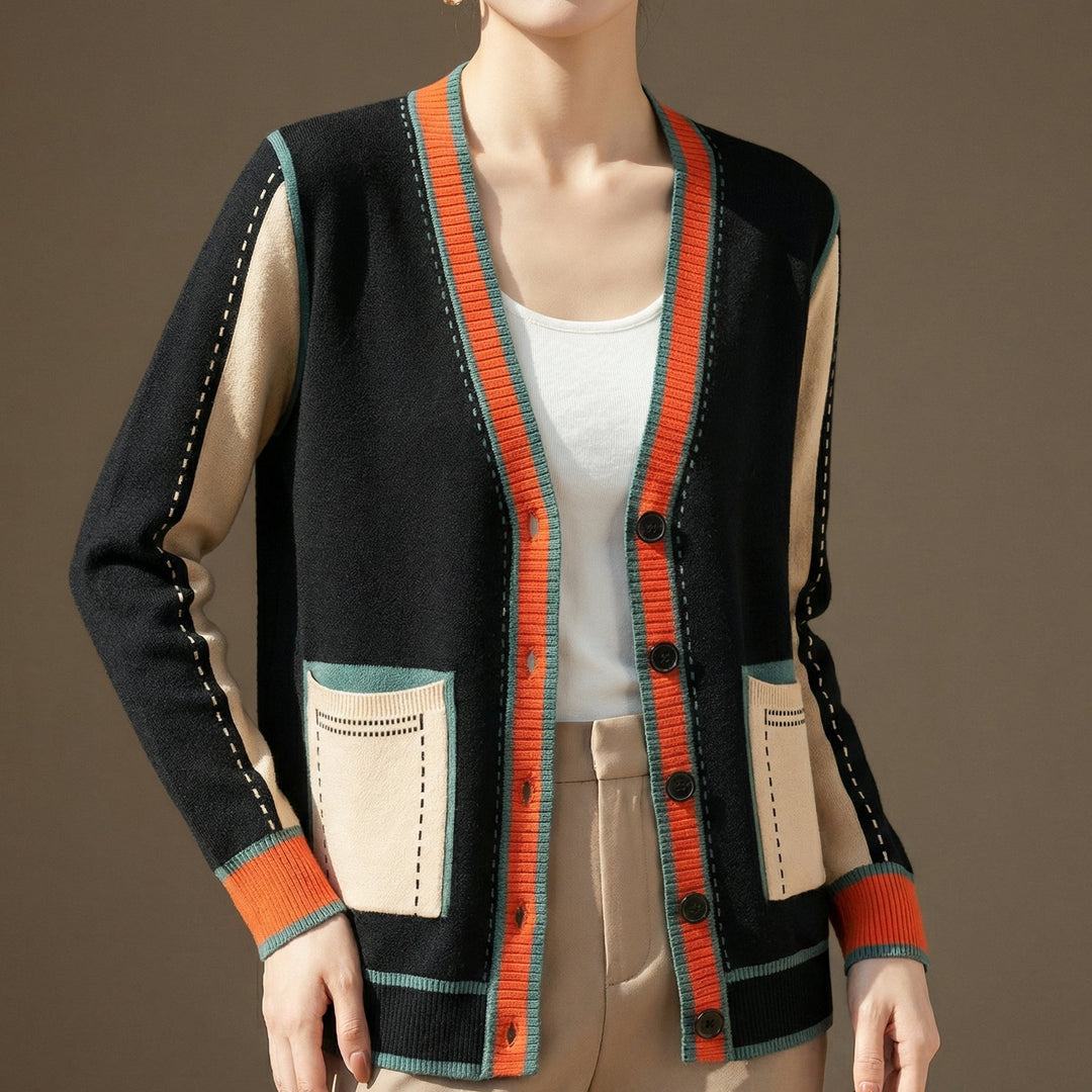 Cardigan pour femme avec encolure en V et fermeture boutonnée