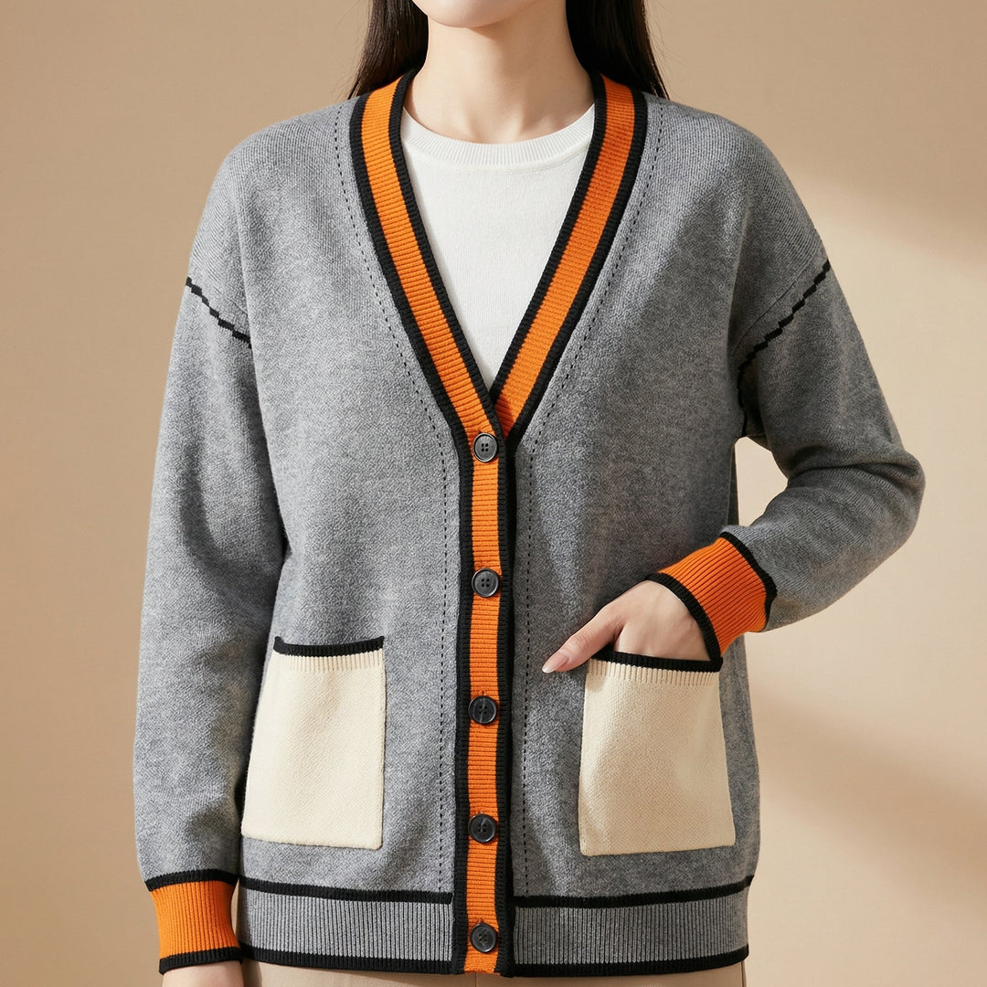 Cardigan pour femme avec encolure en V et fermeture boutonnée