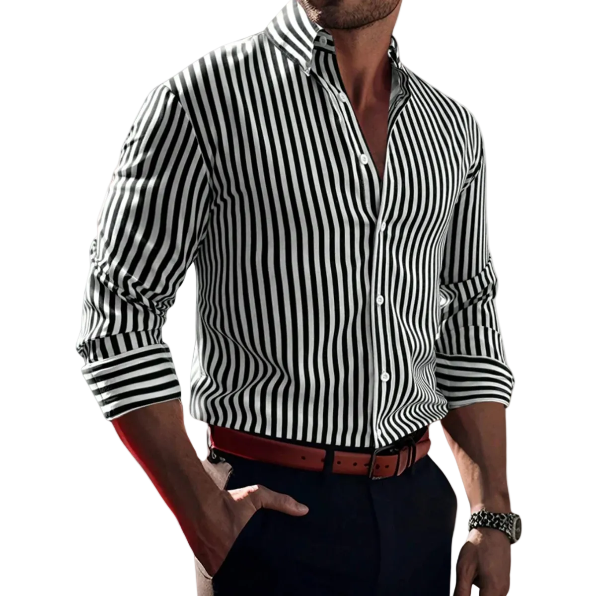 Homme chemise à manches longues à rayures avec fermeture boutonnée-Shirts for men-Gigié