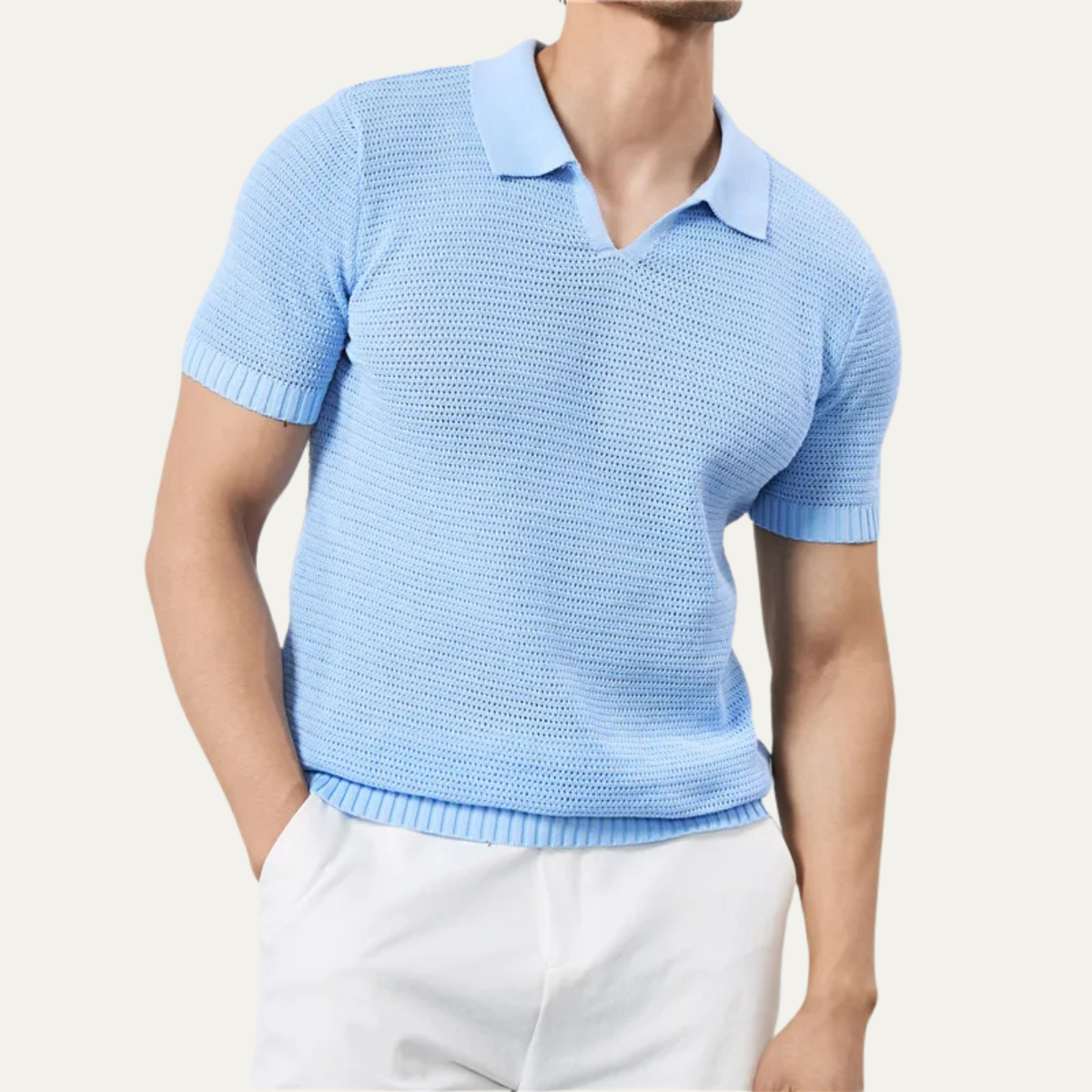 Homme chemise polo en maille à manches courtes avec col ouvert et bords côtelés-Shirts for men-Gigié
