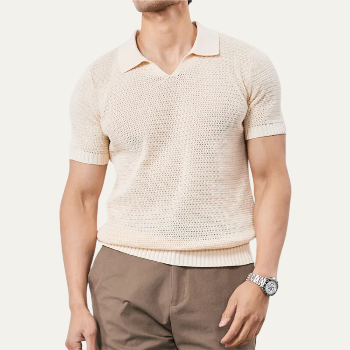 Homme chemise polo en maille à manches courtes avec col ouvert et bords côtelés-Shirts for men-Gigié