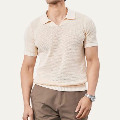 Homme chemise polo en maille à manches courtes avec col ouvert et bords côtelés-Shirts for men-Gigié
