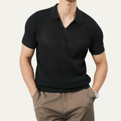 Homme chemise polo en maille à manches courtes avec col ouvert et bords côtelés-Shirts for men-Gigié