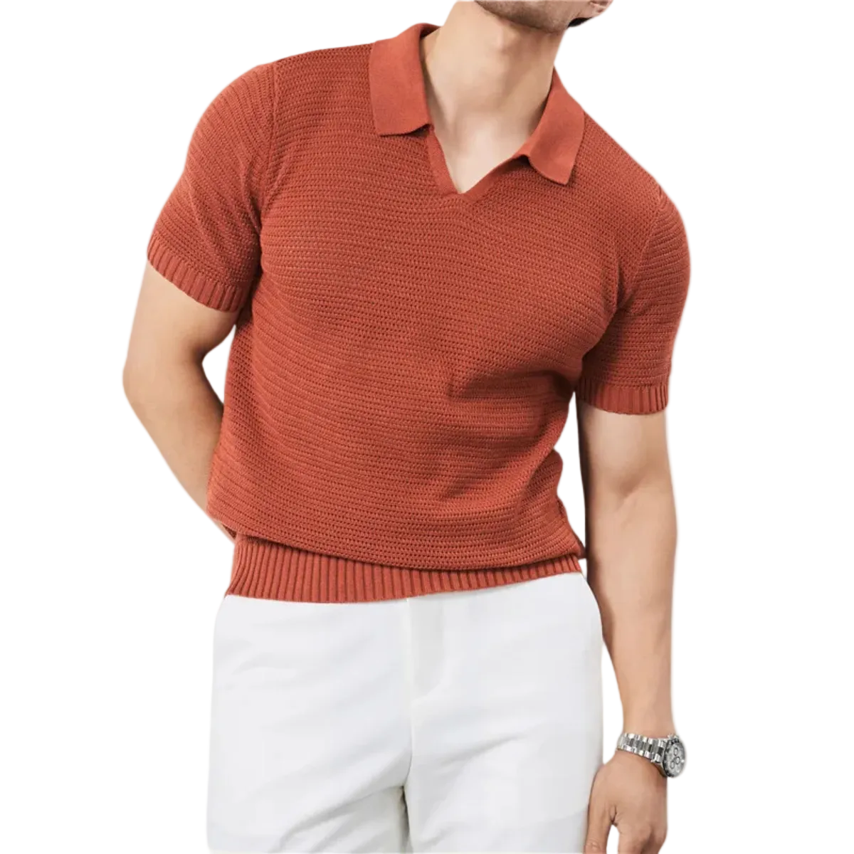 Homme chemise polo en maille à manches courtes avec col ouvert et bords côtelés-Shirts for men-Gigié
