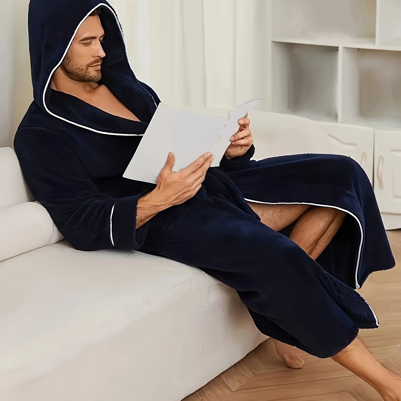 Homme Peignoir avec capuche et ceinture à nouer-Robe Men-Gigié