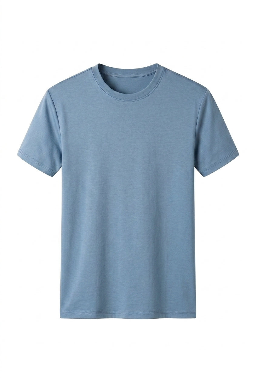 Homme T-shirt à col rond et manches courtes Bleu Clair