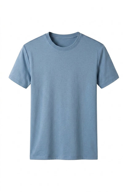 Homme T-shirt à col rond et manches courtes Bleu Clair