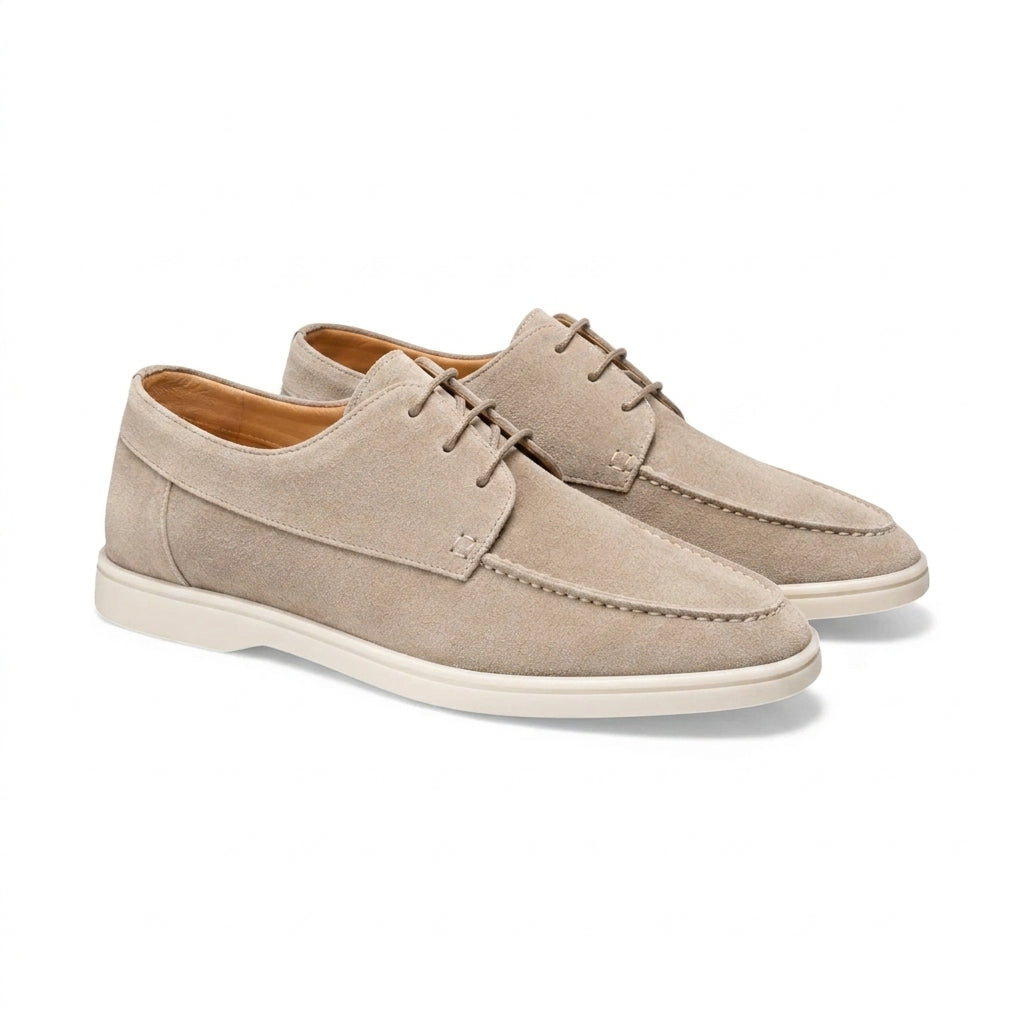 Hommes - Chaussures à lacets avec coutures mocassin et semelles en caoutchouc Beige