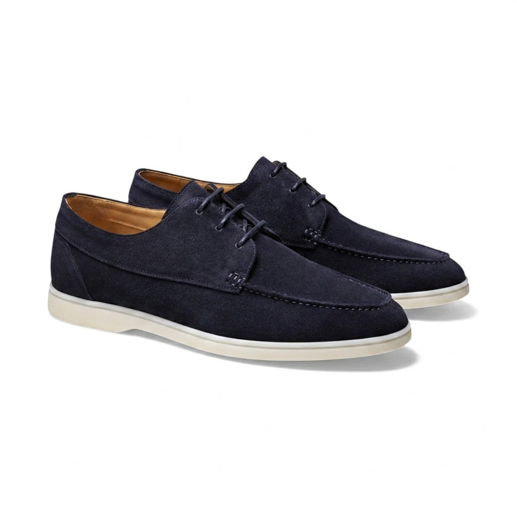 Hommes - Chaussures à lacets avec coutures mocassin et semelles en caoutchouc Bleu Marine