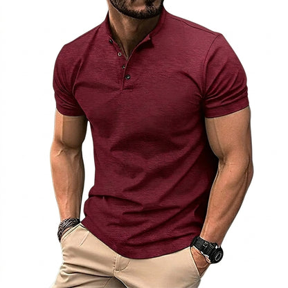 Hommes Chemise à manches courtes avec col officier et patte de boutonnage Bordeaux