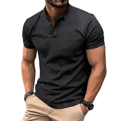Hommes Chemise à manches courtes avec col officier et patte de boutonnage Noir
