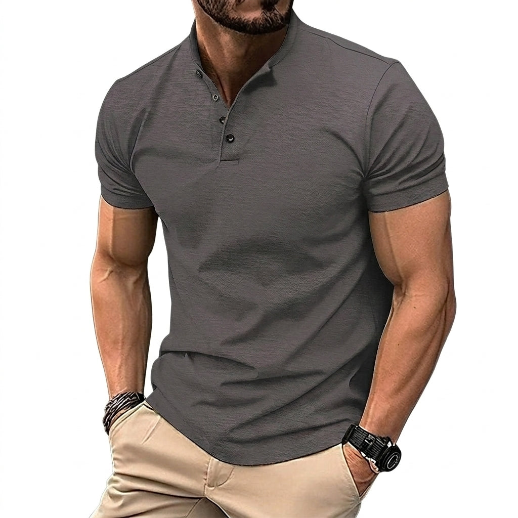 Hommes Chemise à manches courtes avec col officier et patte de boutonnage Gris