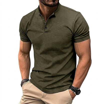 Hommes Chemise à manches courtes avec col officier et patte de boutonnage Vert Armée