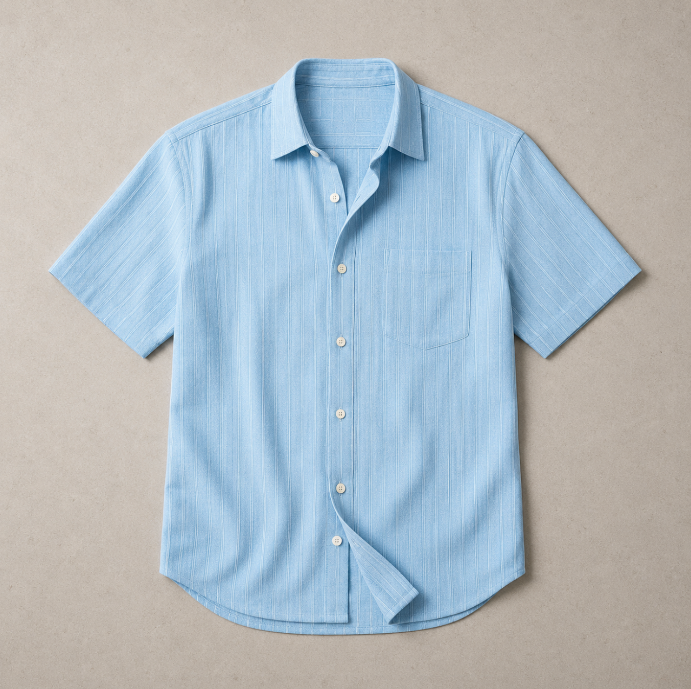 Hommes Chemise à manches courtes avec texture à lignes verticales et poche poitrine 3