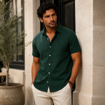 Hommes Chemise à manches courtes avec texture à lignes verticales et poche poitrine 5