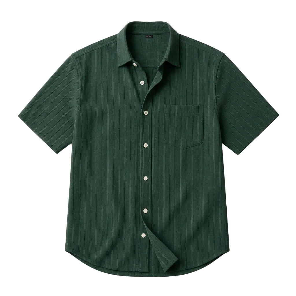Hommes Chemise à manches courtes avec texture à lignes verticales et poche poitrine Vert
