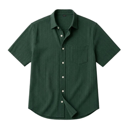 Hommes Chemise à manches courtes avec texture à lignes verticales et poche poitrine Vert