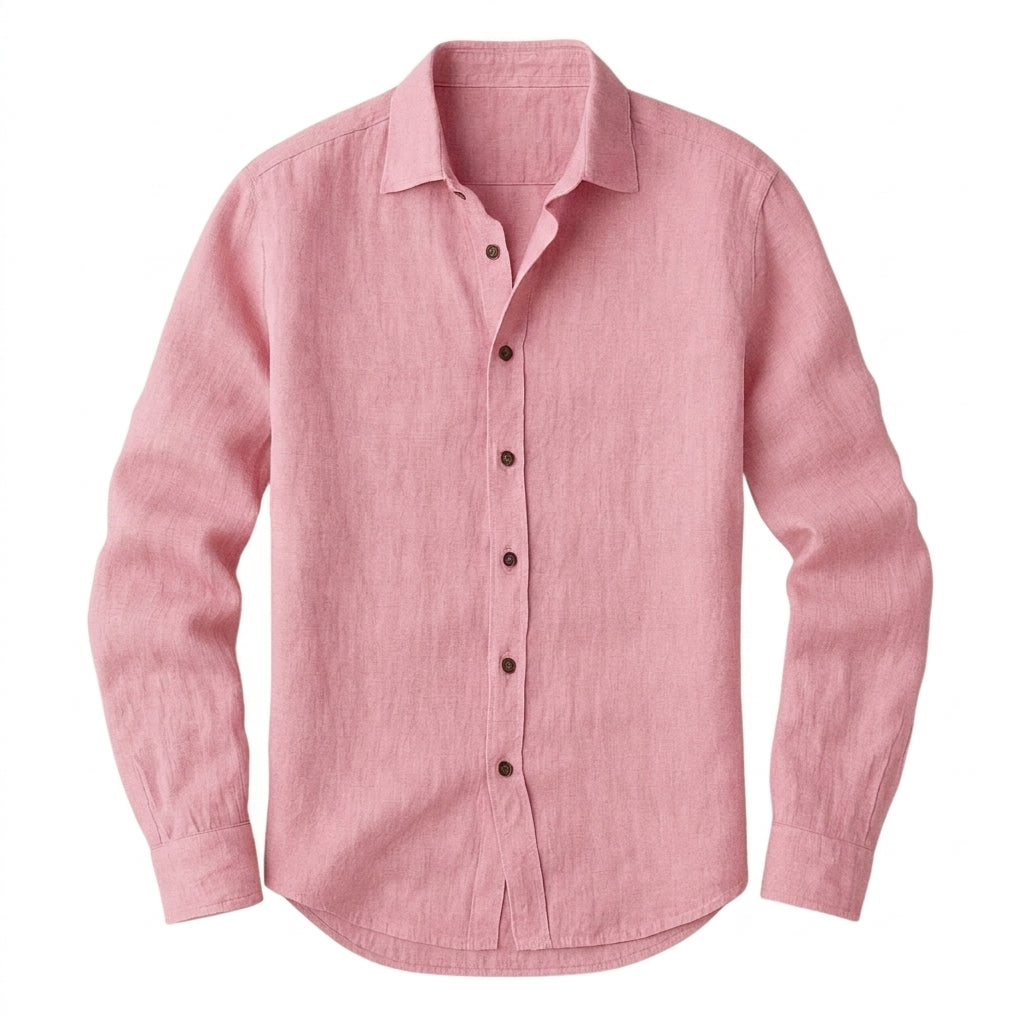 Hommes Chemise à manches longues avec col à pointes et boutonnage frontal Rose