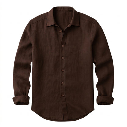 Hommes Chemise à manches longues avec col à pointes et boutonnage frontal Café