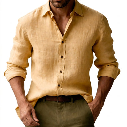Hommes Chemise à manches longues avec col à pointes et boutonnage frontal Jaune