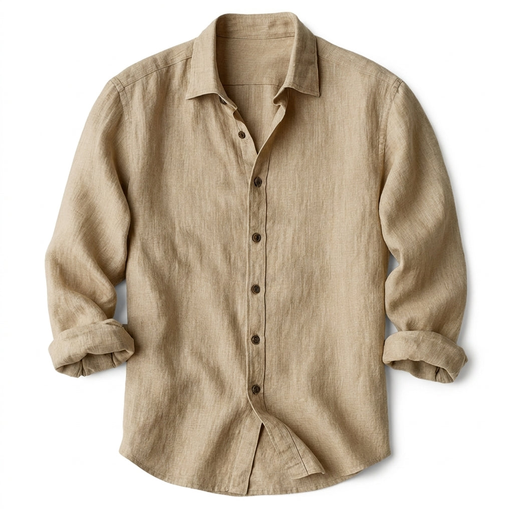 Hommes Chemise à manches longues avec col à pointes et boutonnage frontal Kaki