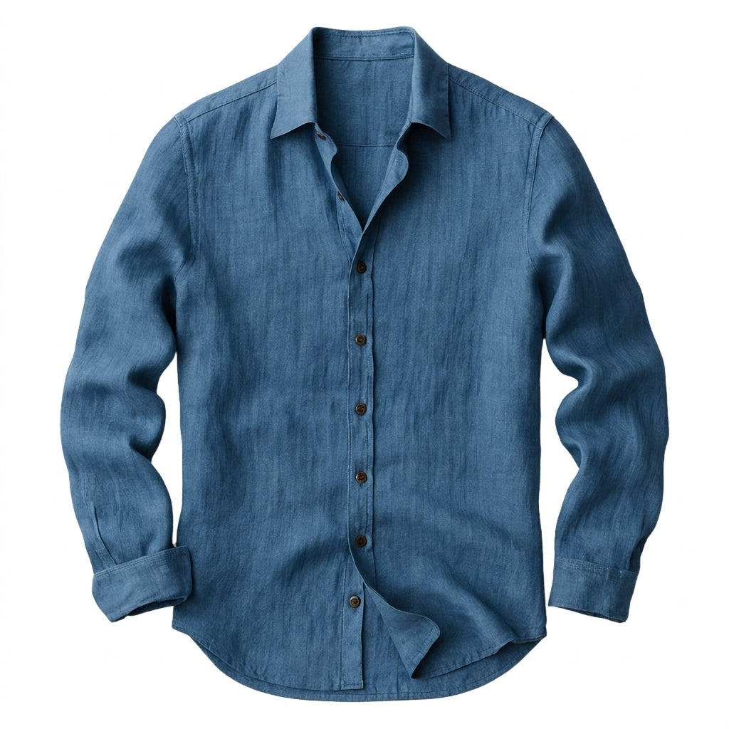 Hommes Chemise à manches longues avec col à pointes et boutonnage frontal Bleu