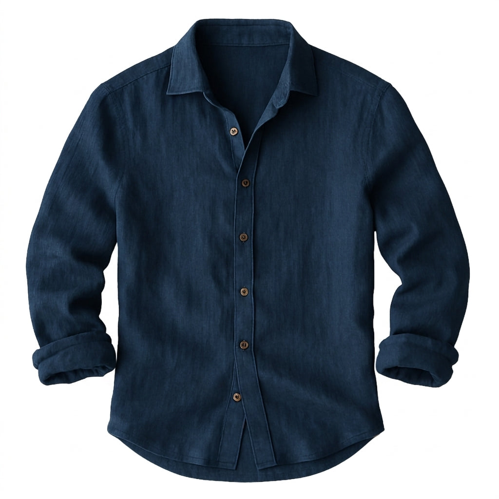 Hommes Chemise à manches longues avec col à pointes et boutonnage frontal Bleu Marine