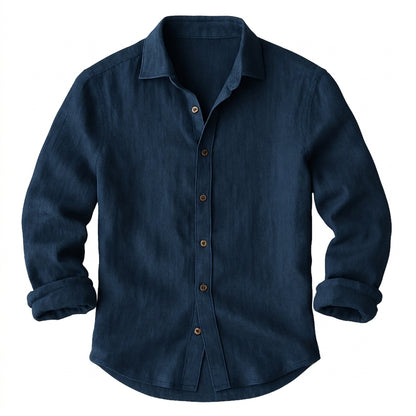 Hommes Chemise à manches longues avec col à pointes et boutonnage frontal Bleu Marine