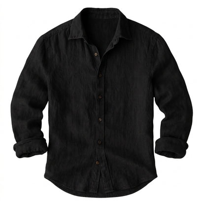 Hommes Chemise à manches longues avec col à pointes et boutonnage frontal Noir
