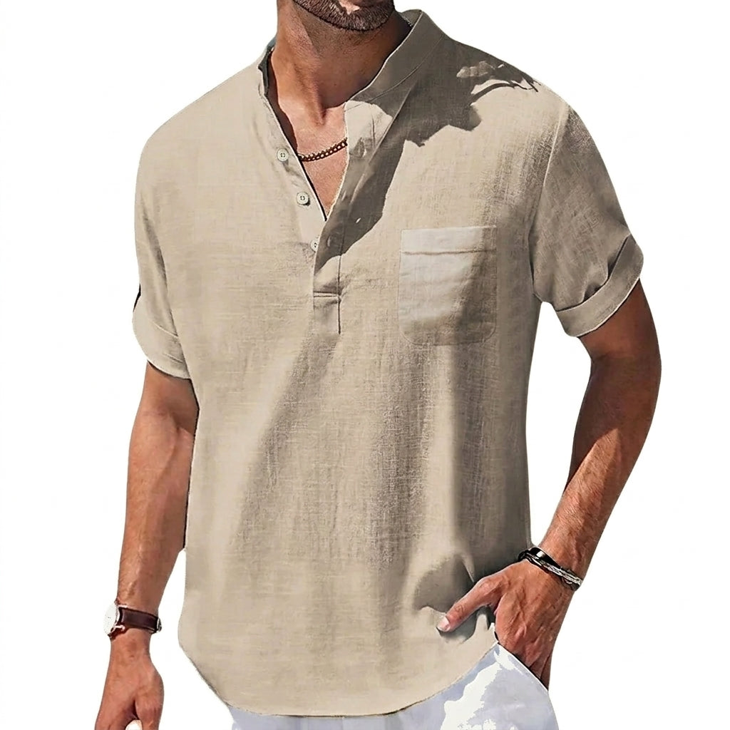 Hommes Chemise Henley à manches courtes col officier poche poitrine Kaki