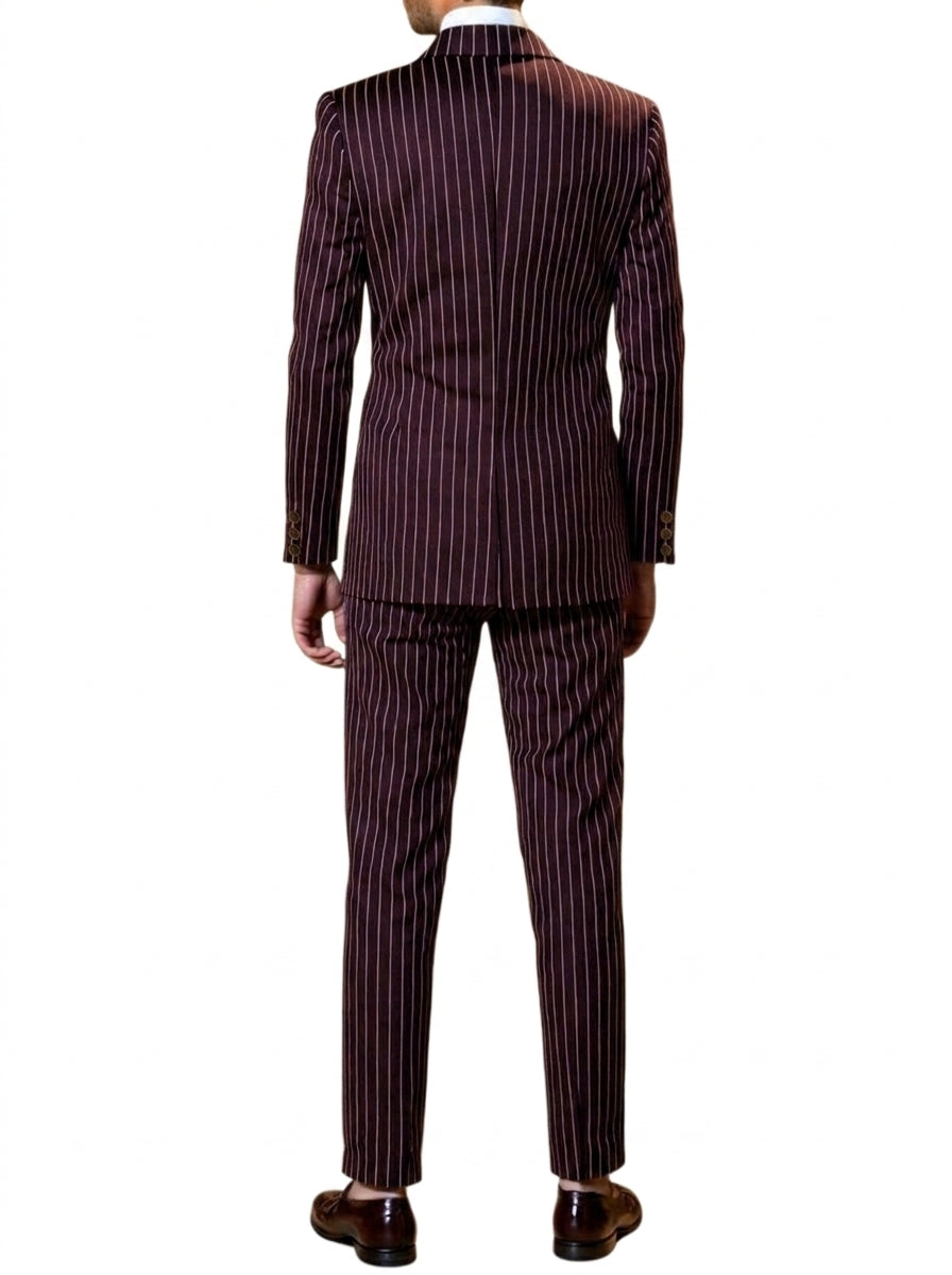 Hommes Costume croisé à rayures verticales et revers en pointe