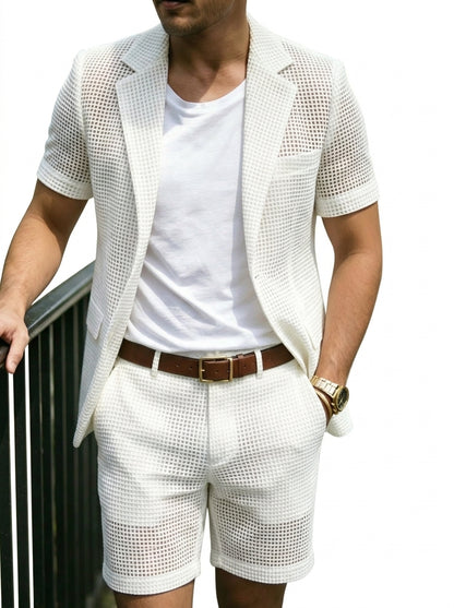 Hommes - Ensemble avec blazer à manches courtes et short en maille ajourée 1