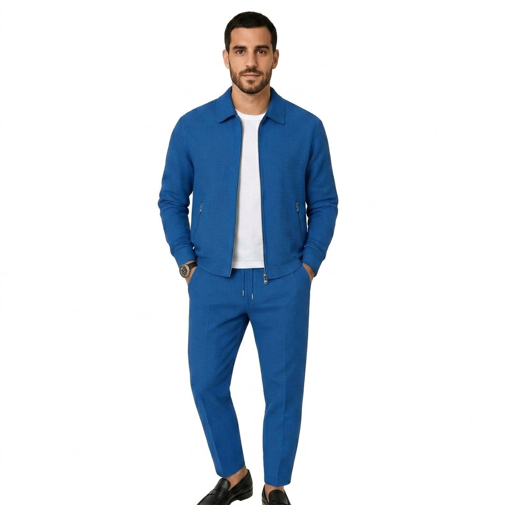 Hommes Ensemble Veste à Col Zippée et Pantalon à Plis avec Cordon | imported-image-2