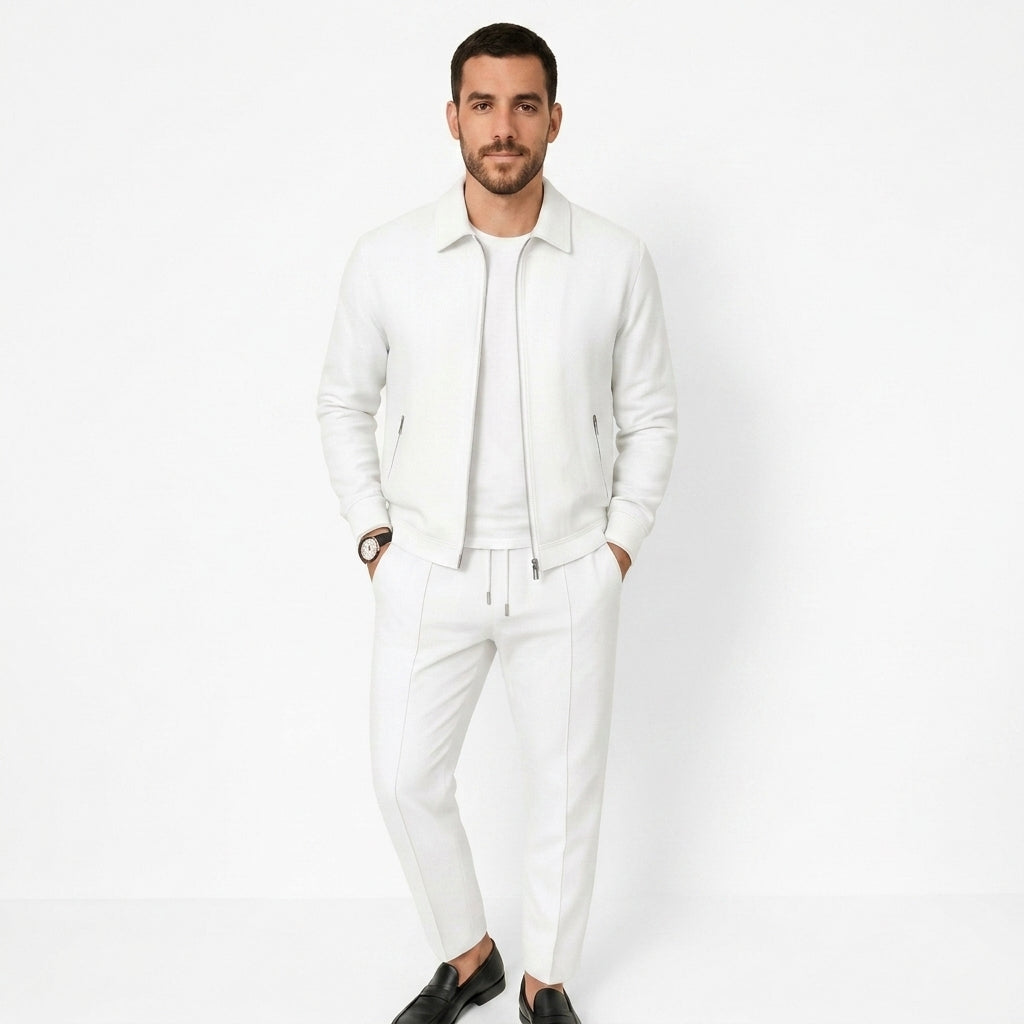 Hommes Ensemble Veste à Col Zippée et Pantalon à Plis avec Cordon | imported-image-3