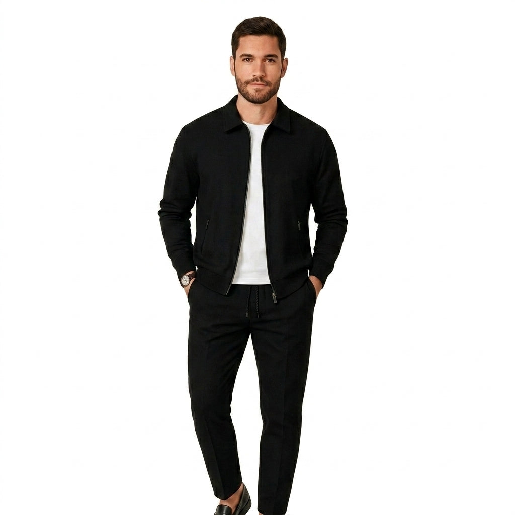 Hommes Ensemble Veste à Col Zippée et Pantalon à Plis avec Cordon | imported-image-4