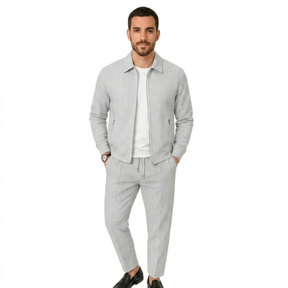Hommes Ensemble Veste à Col Zippée et Pantalon à Plis avec Cordon | imported-image-5