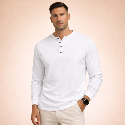 Hommes Henley à manches longues avec boutons Blanc