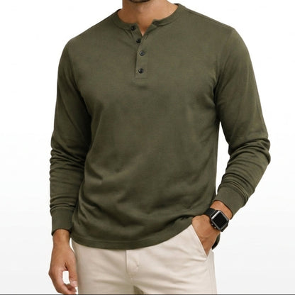 Hommes Henley à manches longues avec boutons Vert Armée