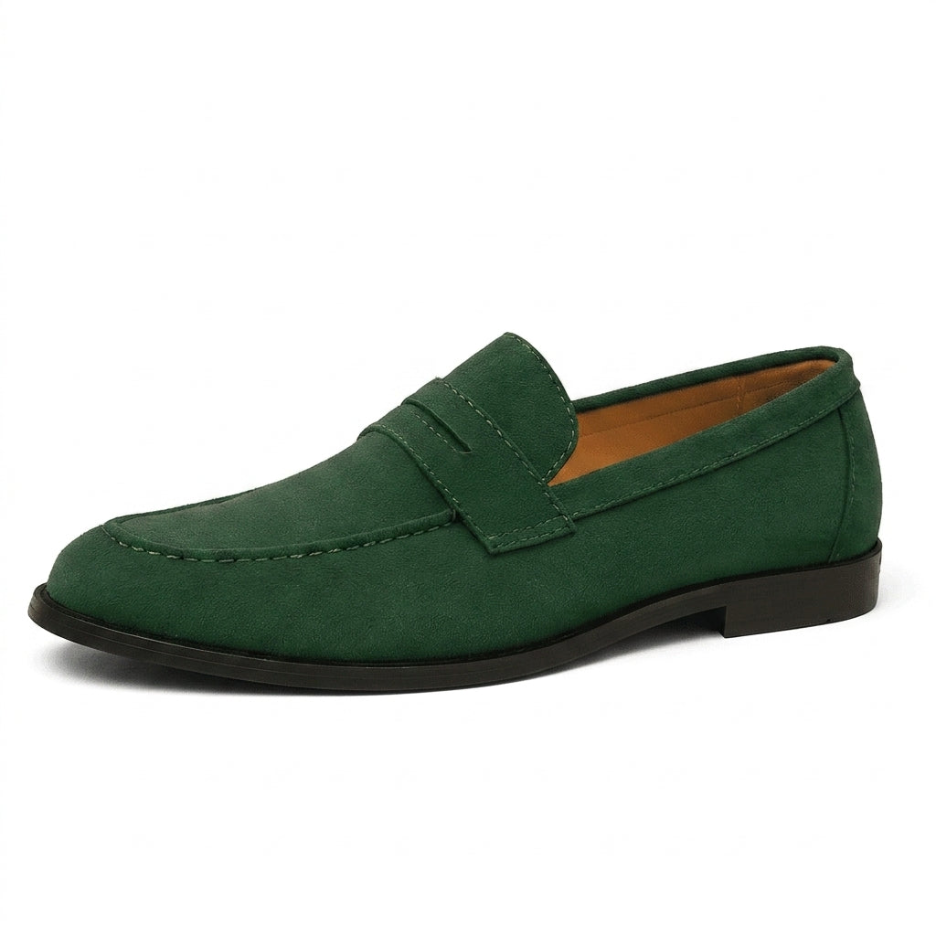 Hommes Mocassins à Bride Transversale et Couture en Relief Vert