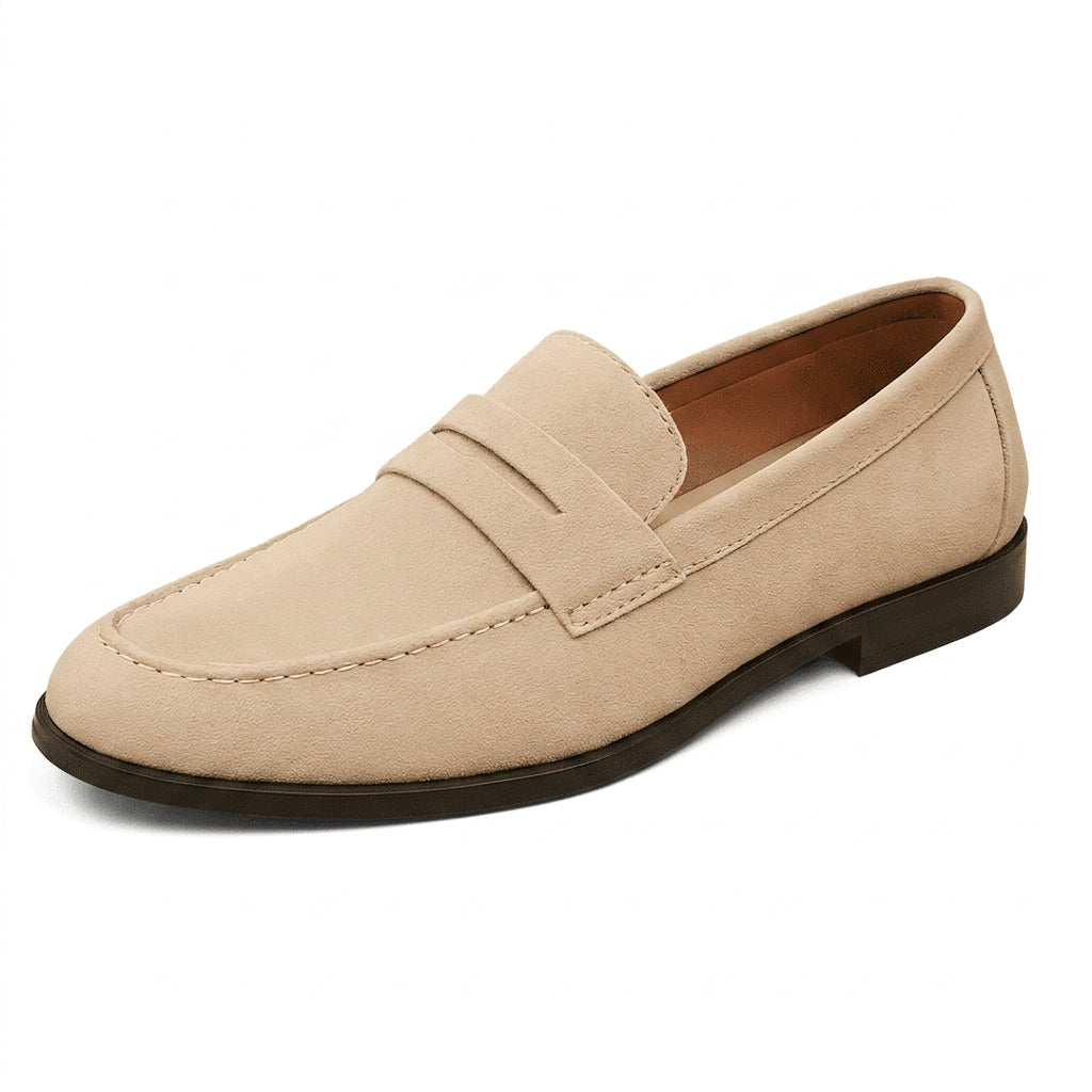 Hommes Mocassins à Bride Transversale et Couture en Relief Beige