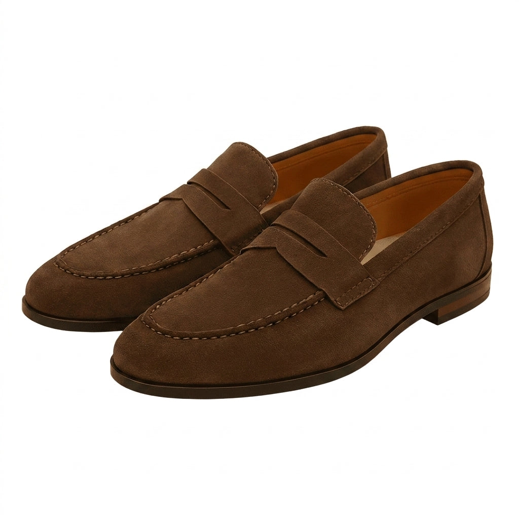 Hommes Mocassins à Bride Transversale et Couture en Relief Brun